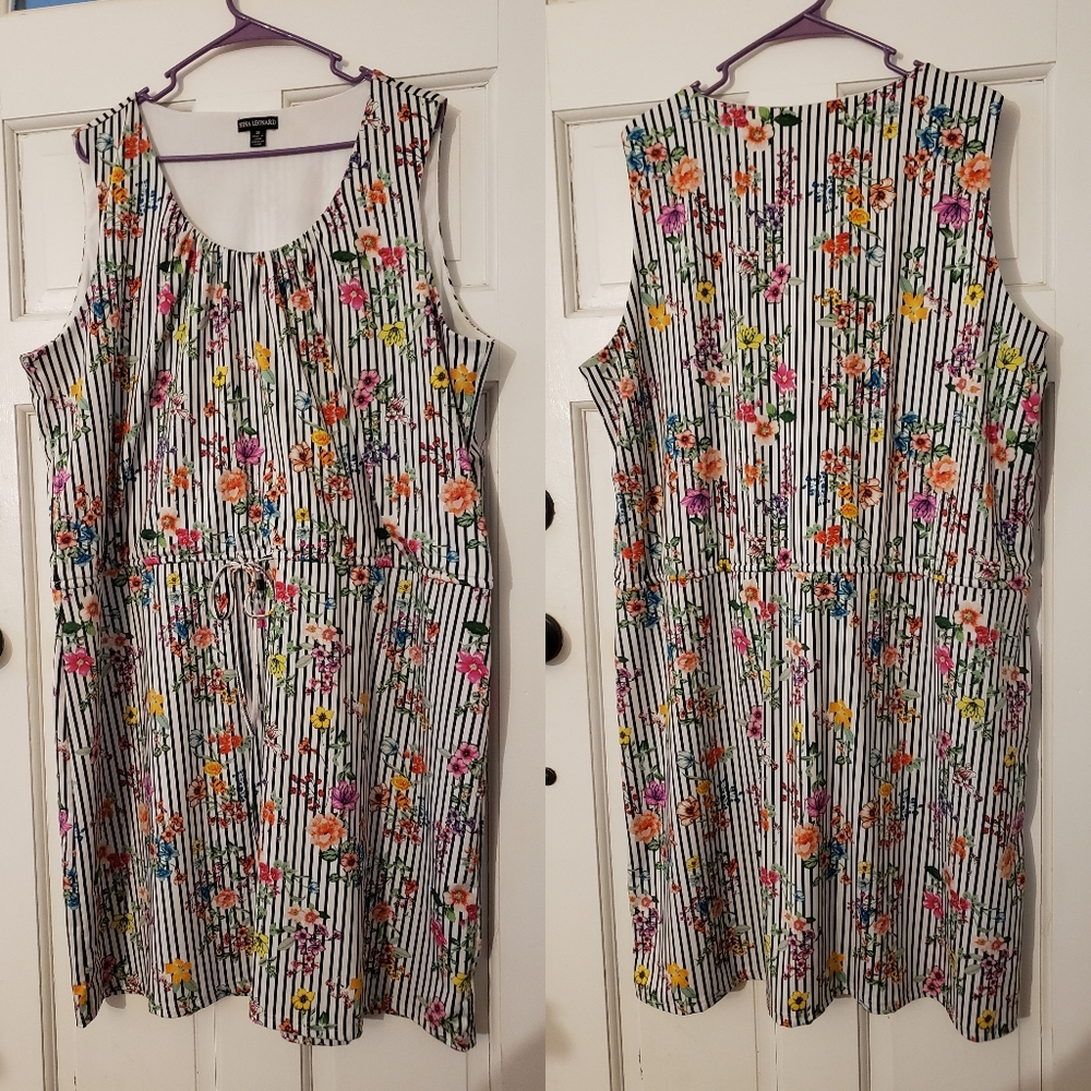 Nina Leonard Floral Striped Tie Waist Dress